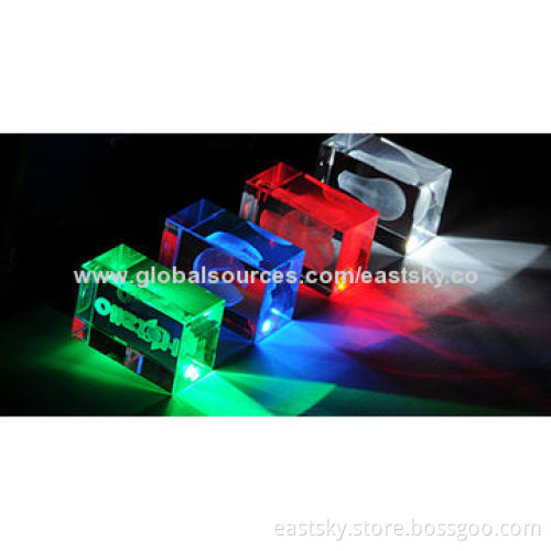 Custom Crystal USB Flash Drive, Different Light Colors, Attractive and Elegant Crystal, Shiny